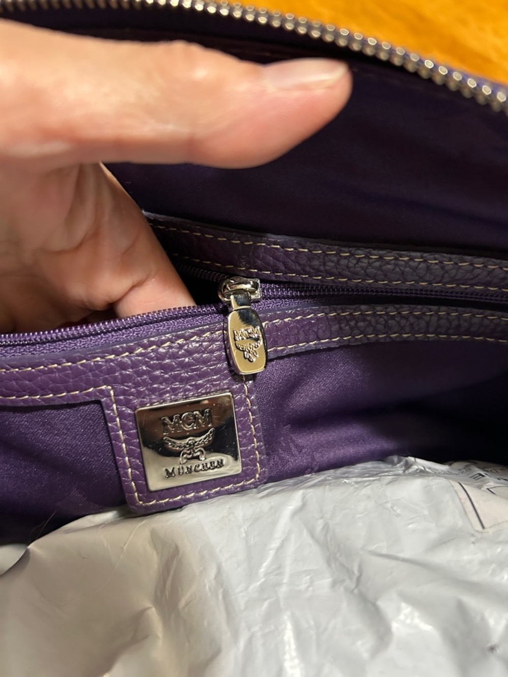 MCM Purple Leather Satchel Handbag with Front Pockets - Picture 6 of 9